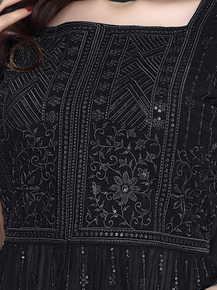 Bling Sequinned Peplum Kurta Sharara Set with Resham Zari Embroidery