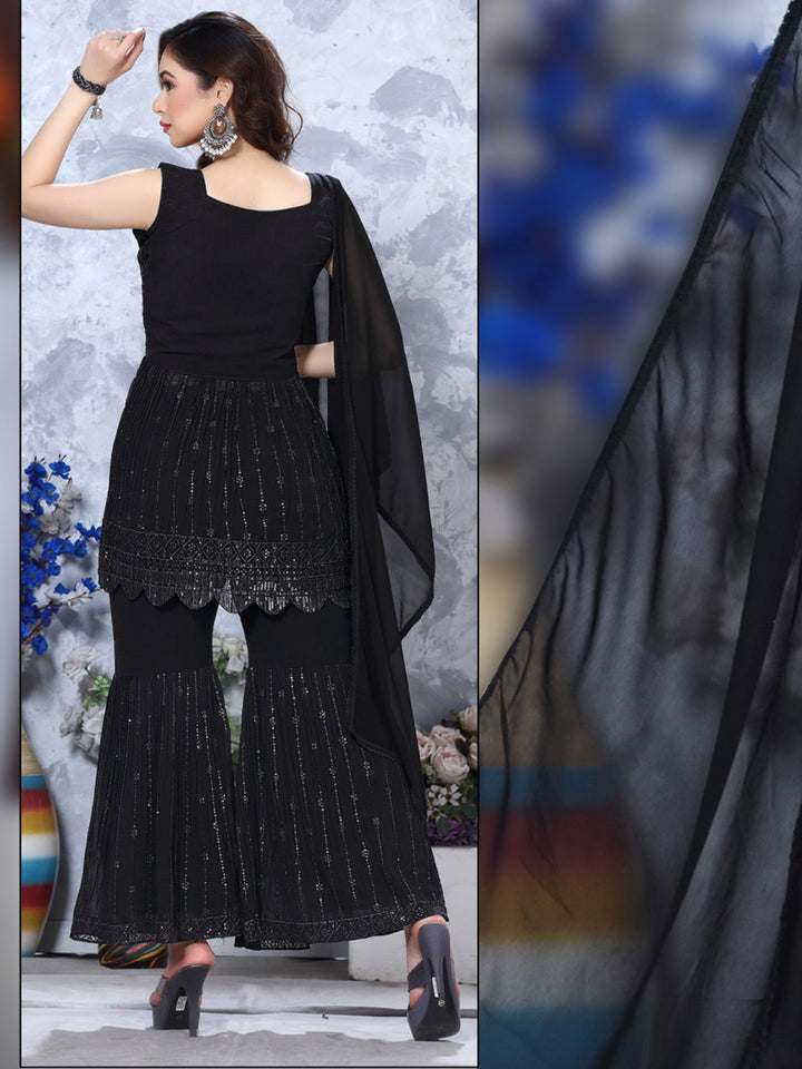 Bling Sequinned Peplum Kurta Sharara Set with Resham Zari Embroidery