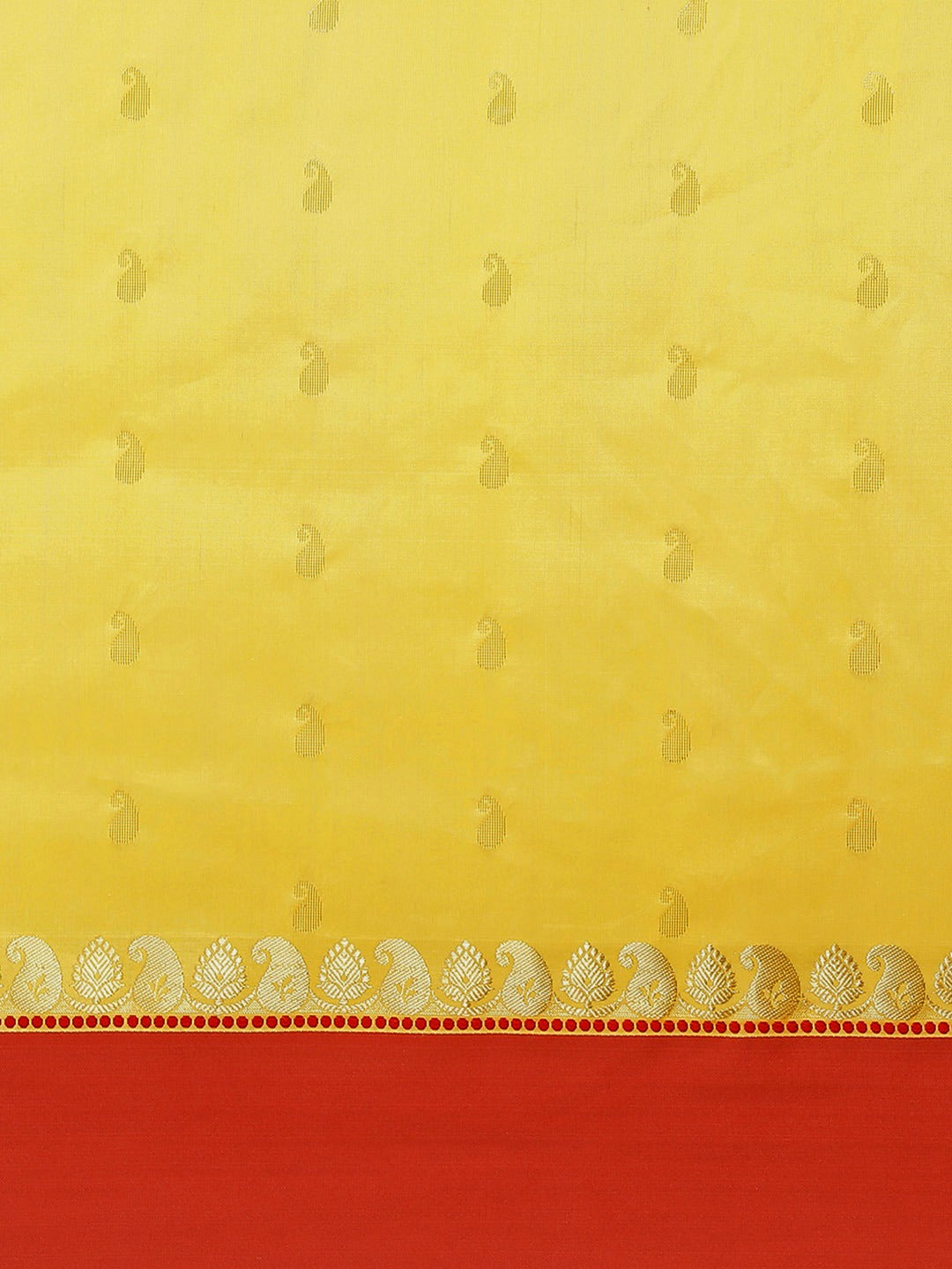 Yellow Handloom Bengali Style Gadwal Saree With Red Broad Border