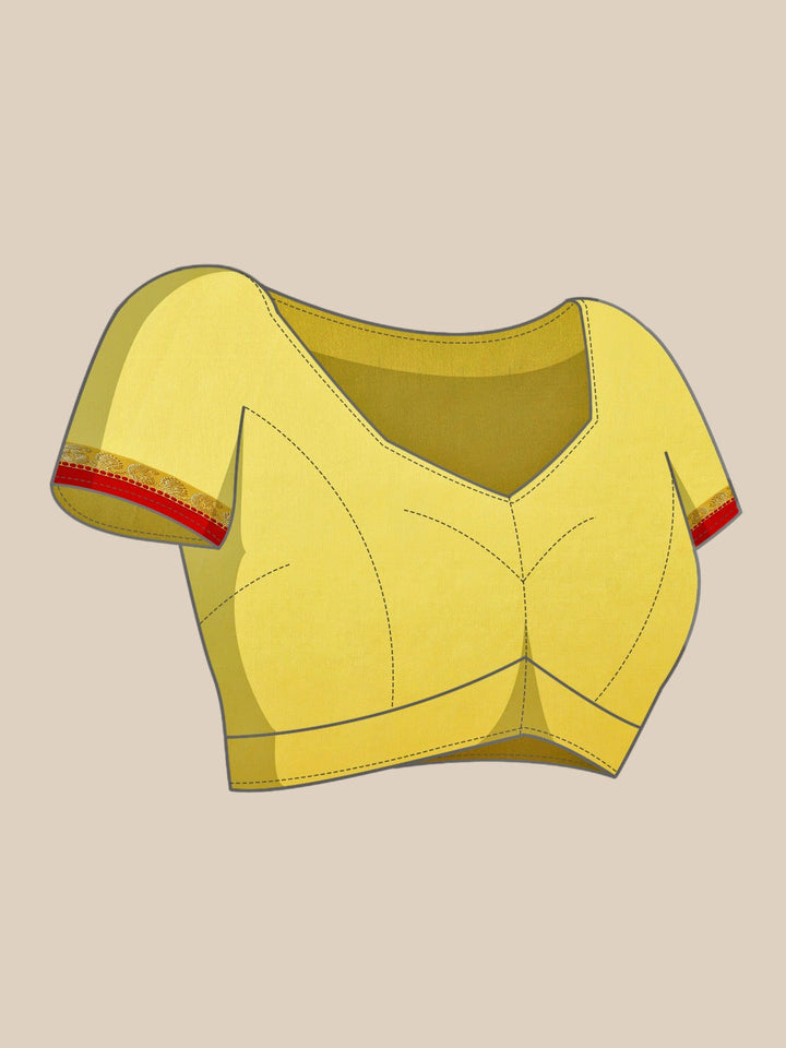 Yellow Handloom Bengali Style Gadwal Saree With Red Broad Border