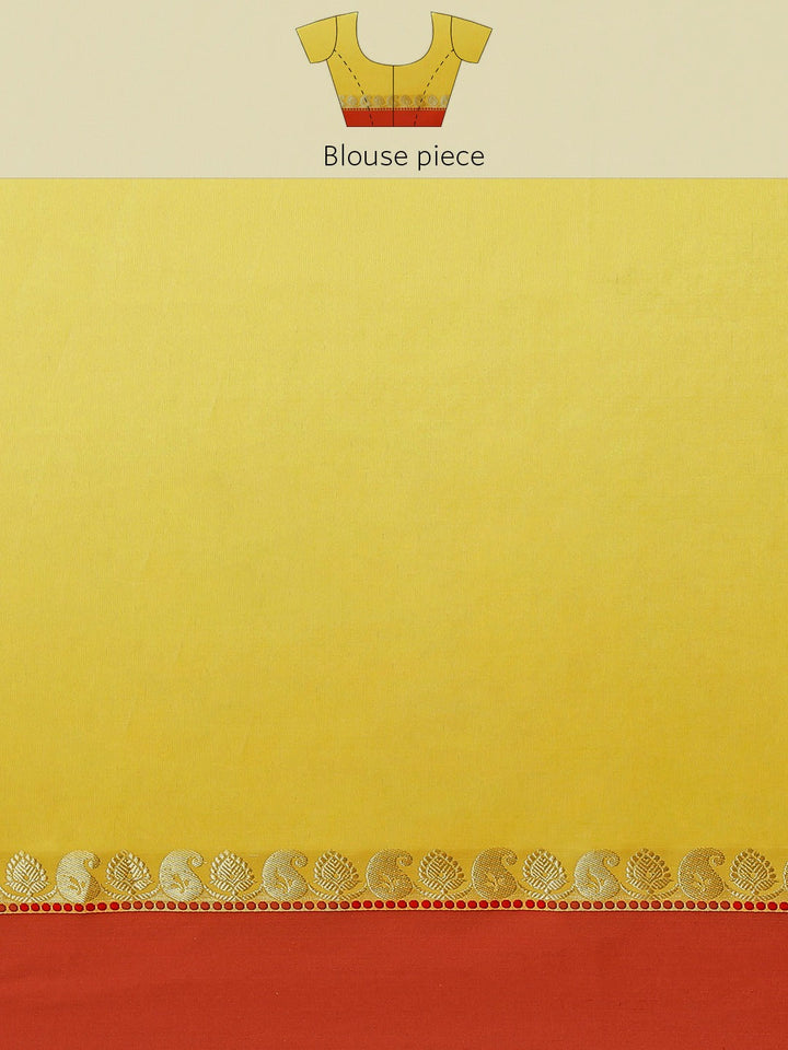 Yellow Handloom Bengali Style Gadwal Saree With Red Broad Border