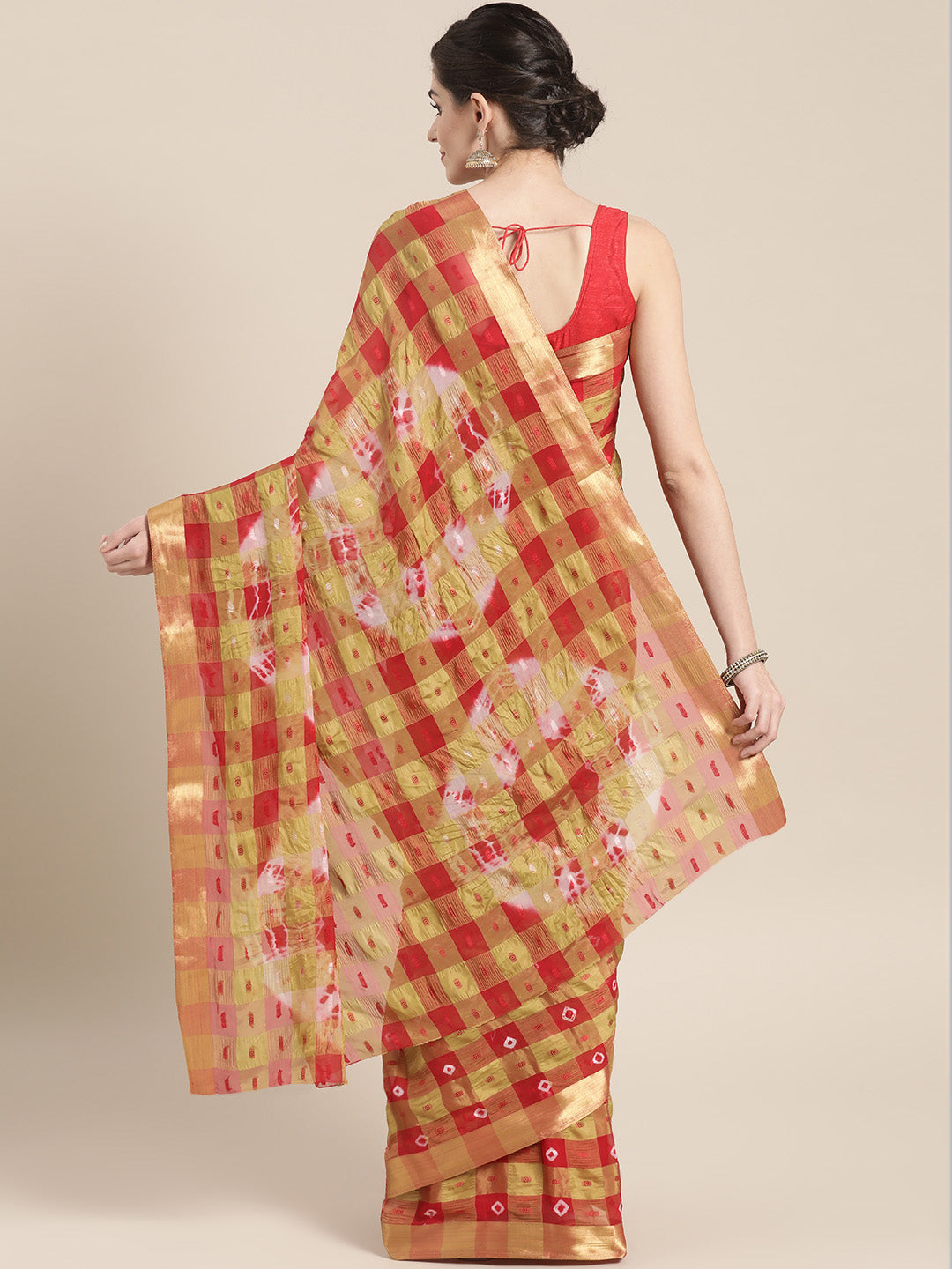 Chiffon Checked Saree with Bandhej Print