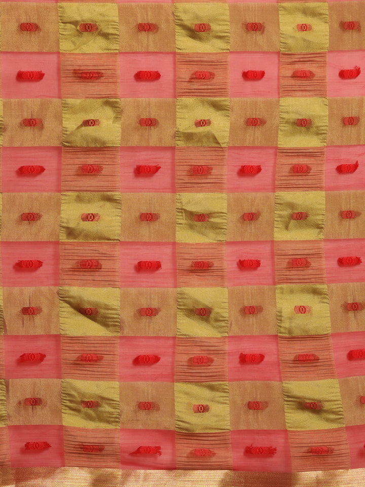 Chiffon Checked Saree with Bandhej Print