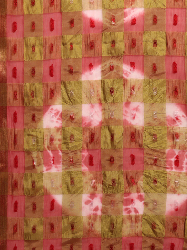 Chiffon Checked Saree with Bandhej Print