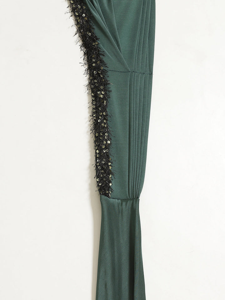 Ruffled Pre-Stitched Saree Gown with Festive Layering & Bling Sequence Embroidery Blouse