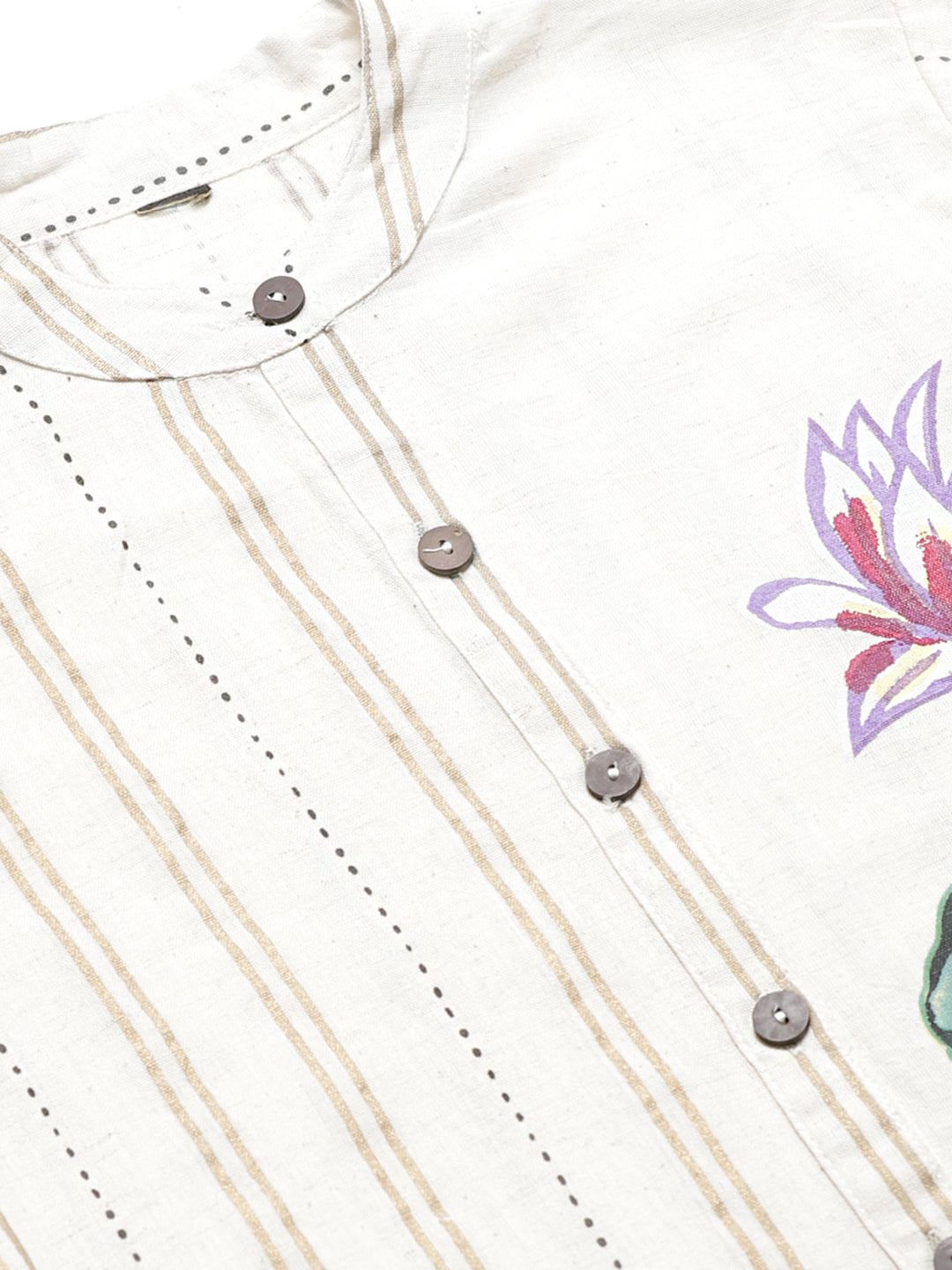 Hand Painted Jute Cotton Kurta Pallazo Set with Stylised Sleeve and striped pattern