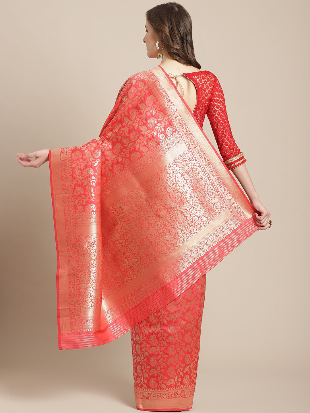 Banarasi Handloom Paisley Saree with Oxidised Gold Zari Woven  floral and paisley motifs