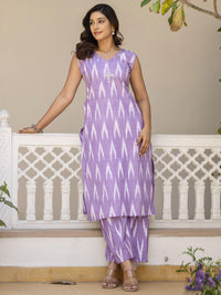 Chhabra 555 Bhagalpuri Cotton Mirror Embellished Kurta Set with Ikat Chevron Pattern Print