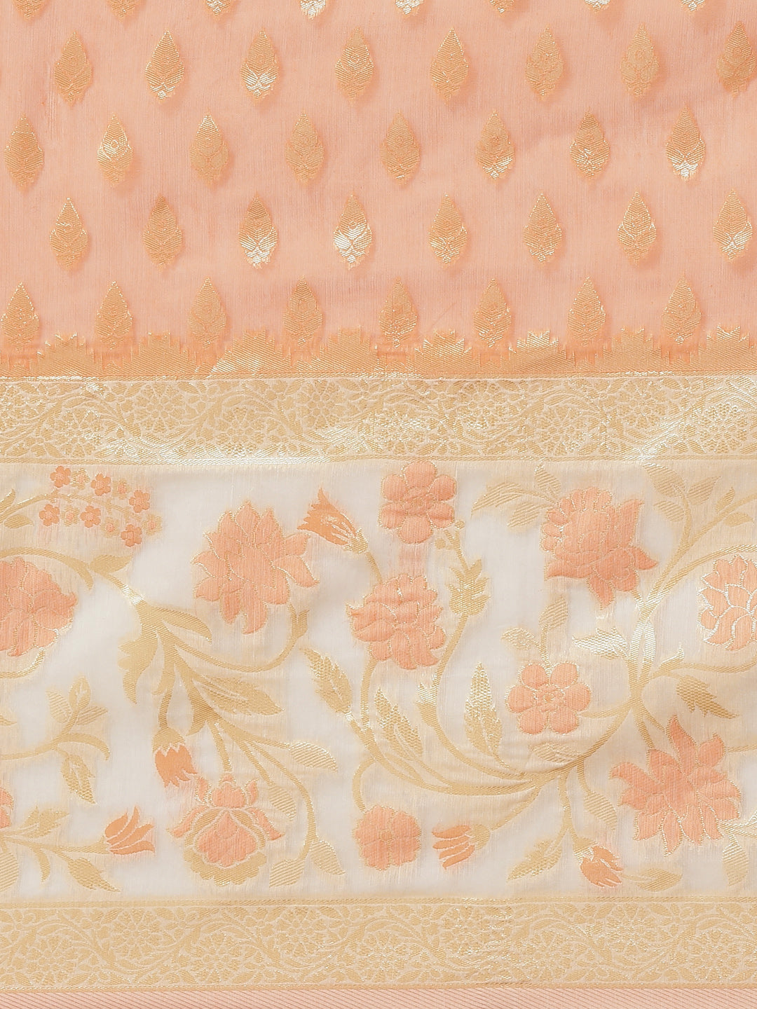 Orange & White Embellished Cotton Silk Traditional Brocade Saree