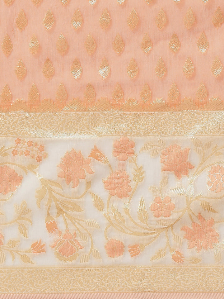 Orange & White Embellished Cotton Silk Traditional Brocade Saree