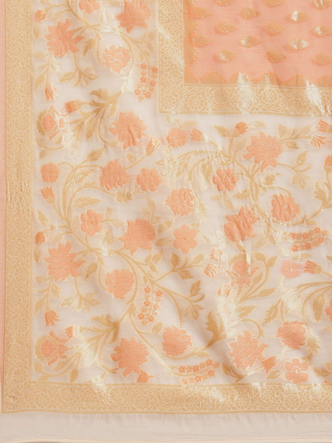 Orange & White Embellished Cotton Silk Traditional Brocade Saree