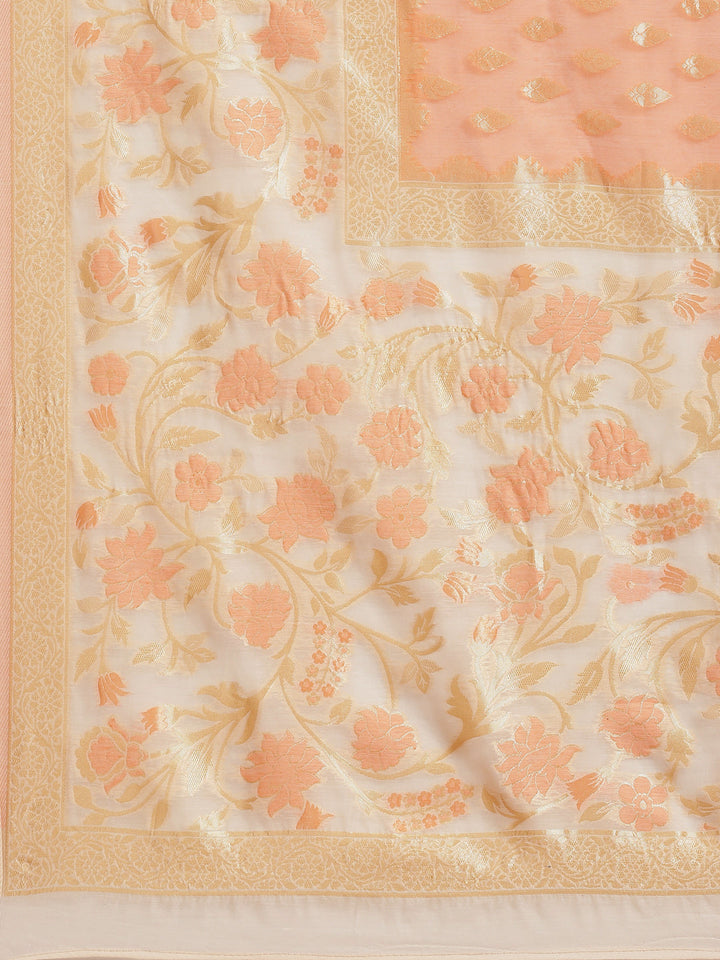 Orange & White Embellished Cotton Silk Traditional Brocade Saree
