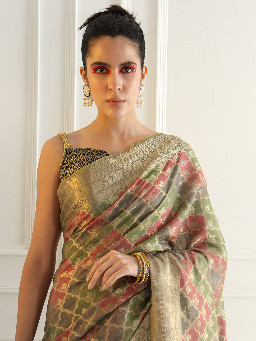 Banarasi Chanderi Saree with Multi Color Ombre style Resham Motifs