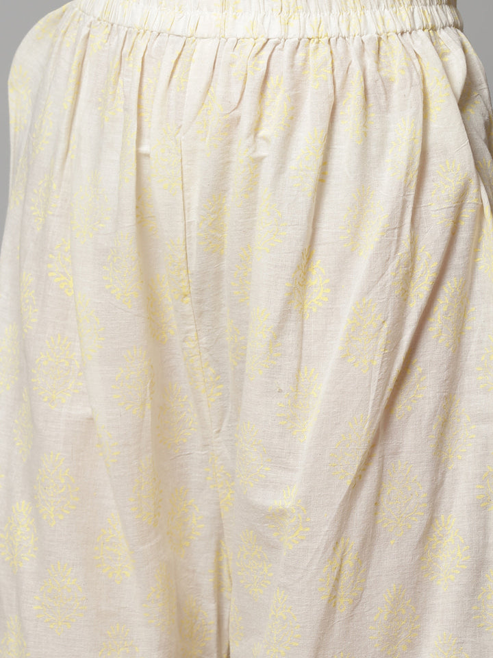 Pure Cotton Cambric Block Printing Dress Material with GottaPatti Embroidery & Sharara