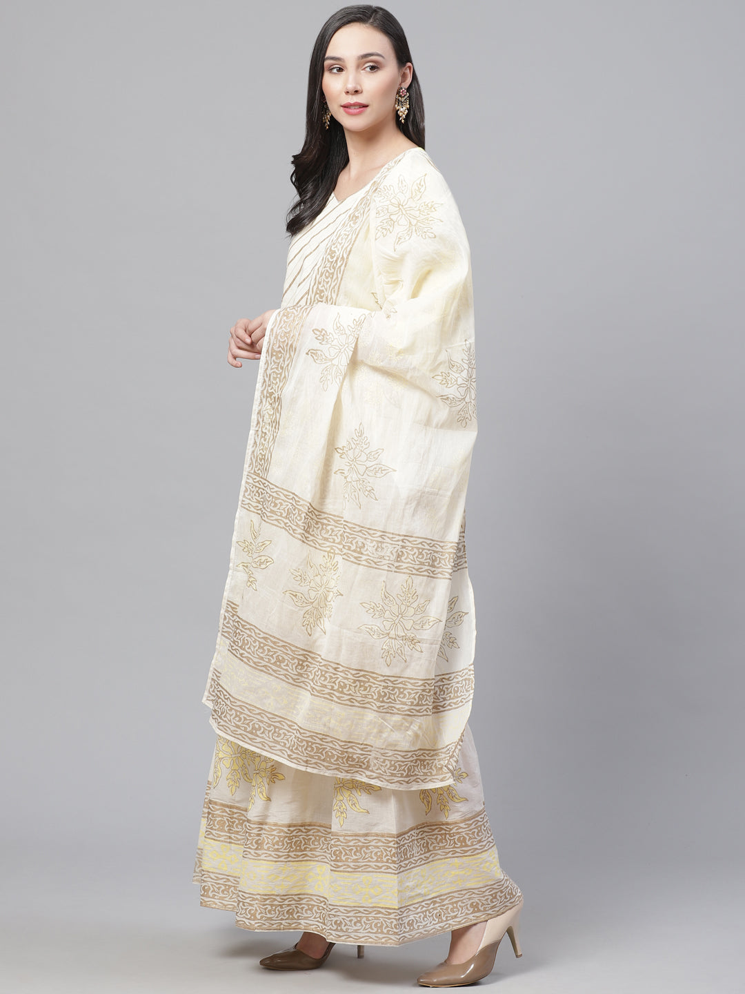 Pure Cotton Cambric Block Printing Stitched Suit with Gotta-Patti Embroidery & Sharara