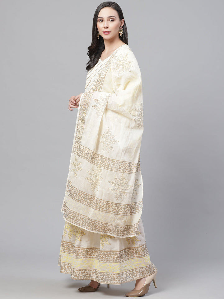 Pure Cotton Cambric Block Printing Stitched Suit with Gotta-Patti Embroidery & Sharara