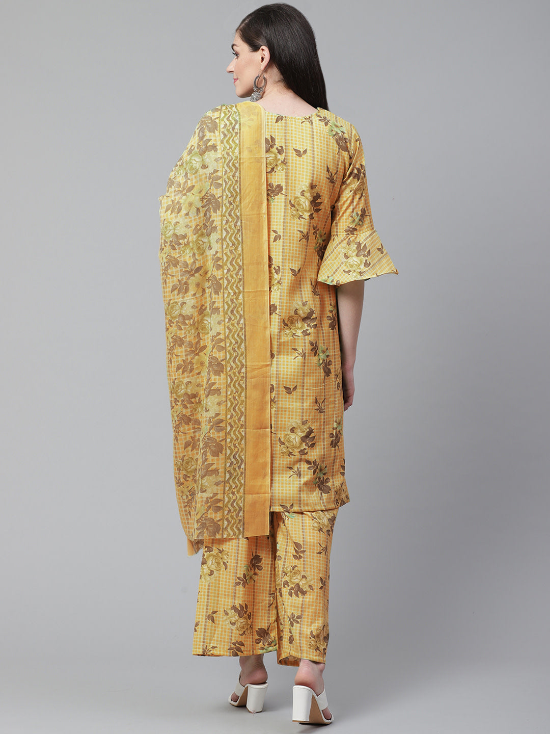 Pastel Cotton Kurta Pallazo Set with Floral Print and Bell Sleeves