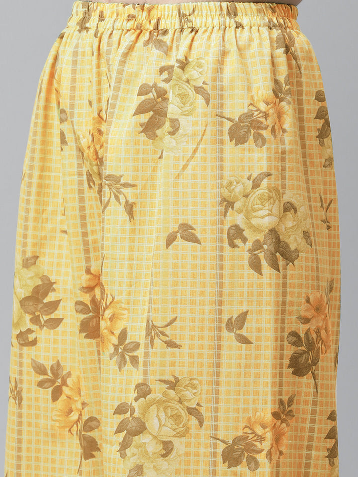 Pastel Cotton Kurta Pallazo Set with Floral Print and Bell Sleeves