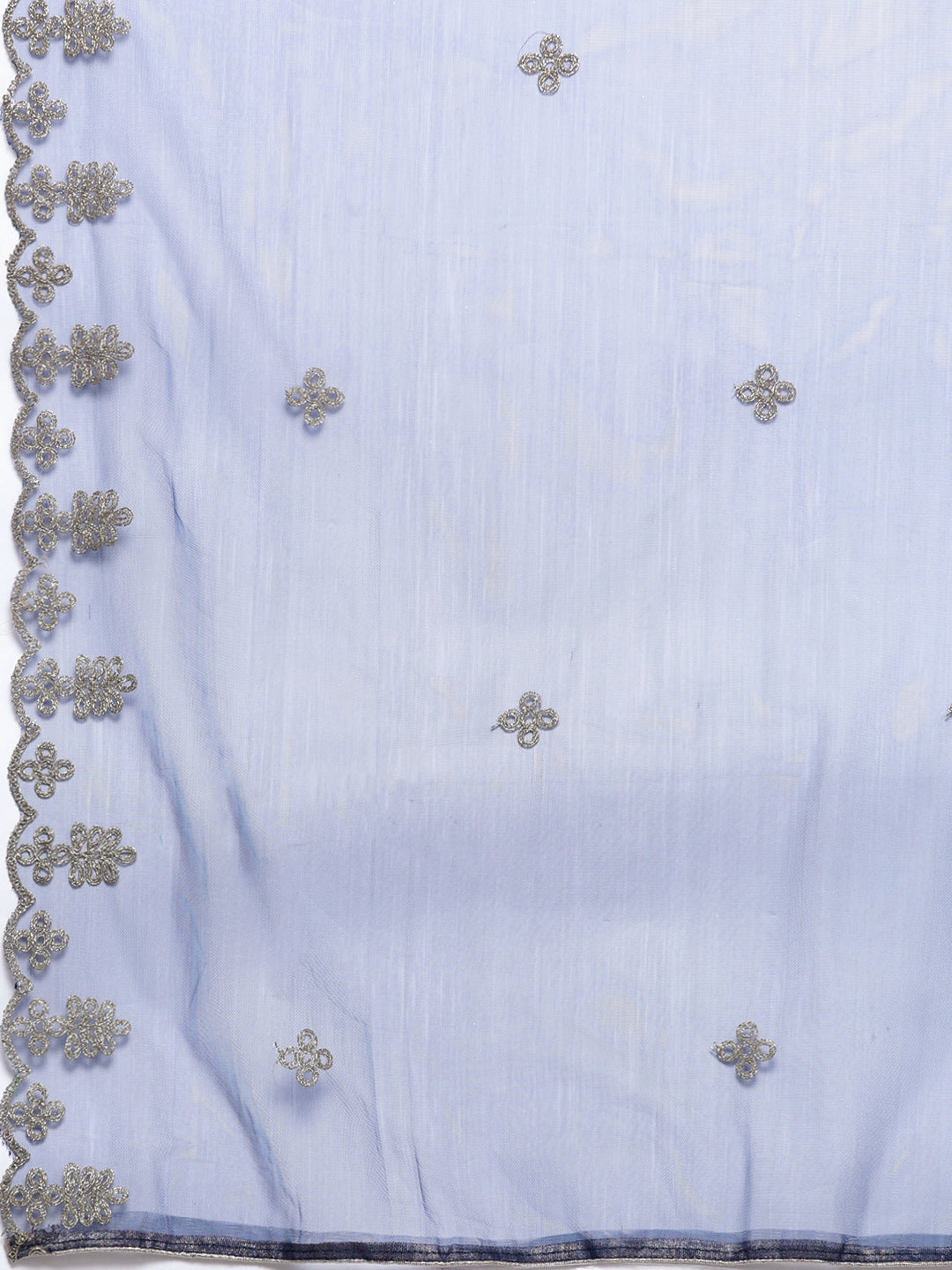 Blue Zari Embellished Floor Length Ruffled Net Gown With Dupatta