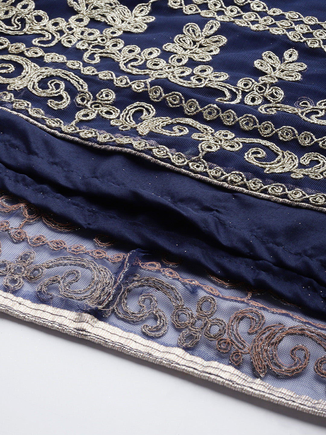 Blue Zari Embellished Floor Length Ruffled Net Gown With Dupatta