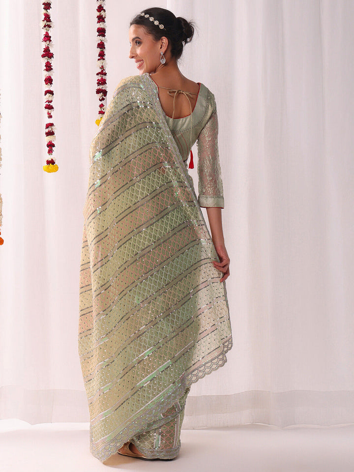 Ombre Resham Embroidered saree with Allover Sequinned Stripes