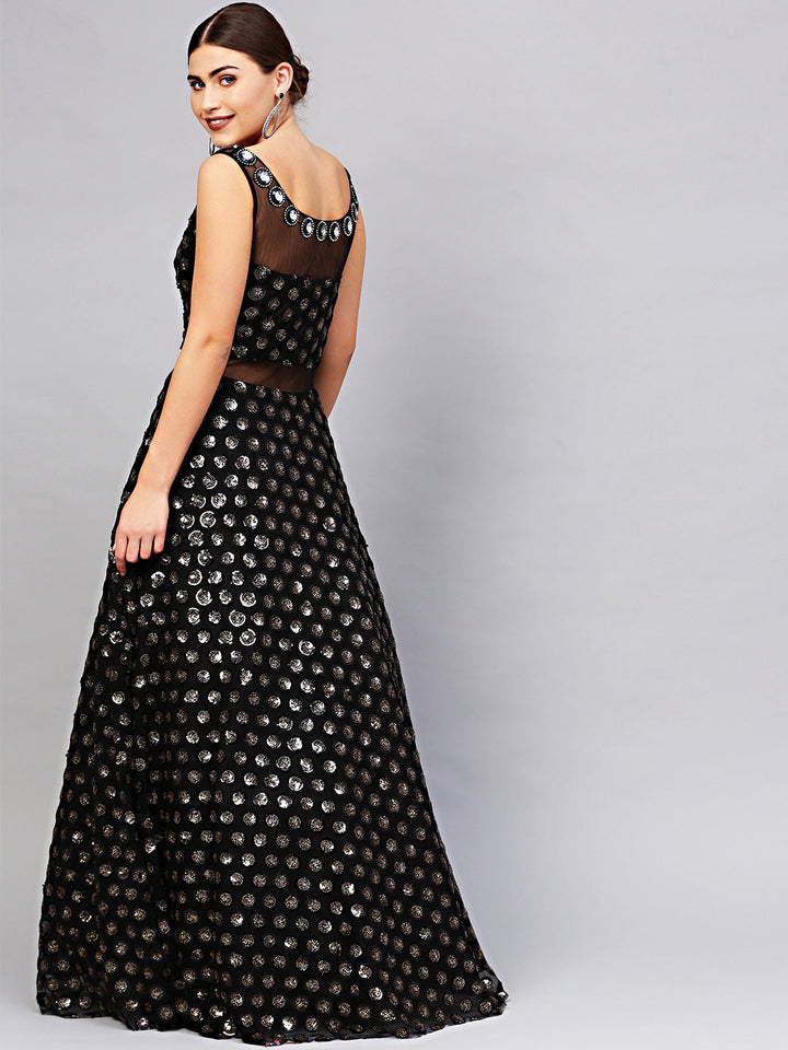 Floor Length Cocktail Gown with Sequin embroidery