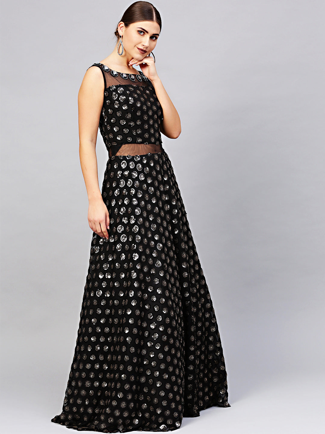 Floor Length Cocktail Gown with Sequin embroidery