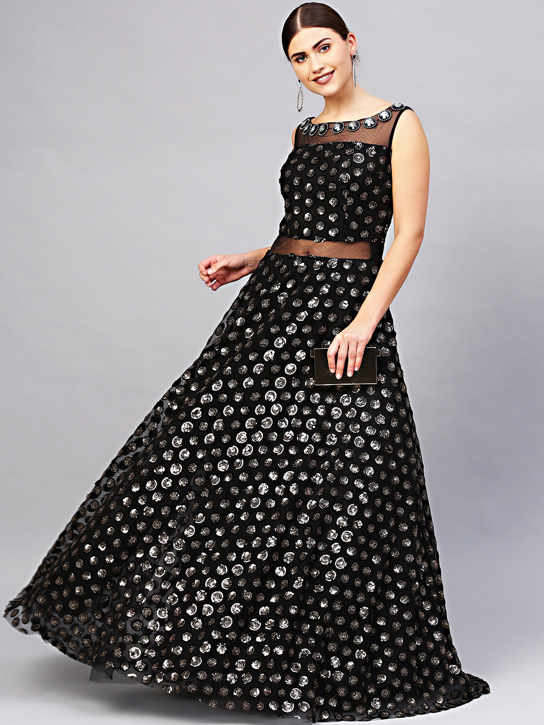 Floor Length Cocktail Gown with Sequin embroidery