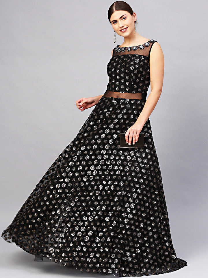 Floor Length Cocktail Gown with Sequin embroidery