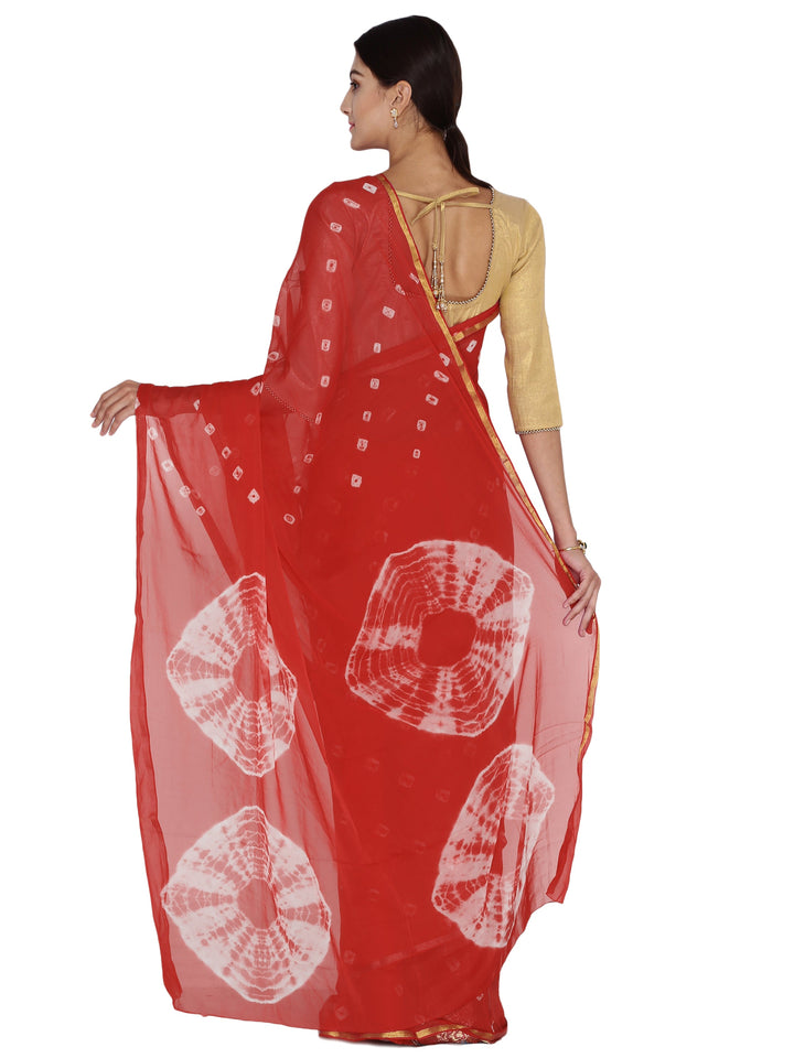 Red Batik Print Chiffon Contemporary Saree
