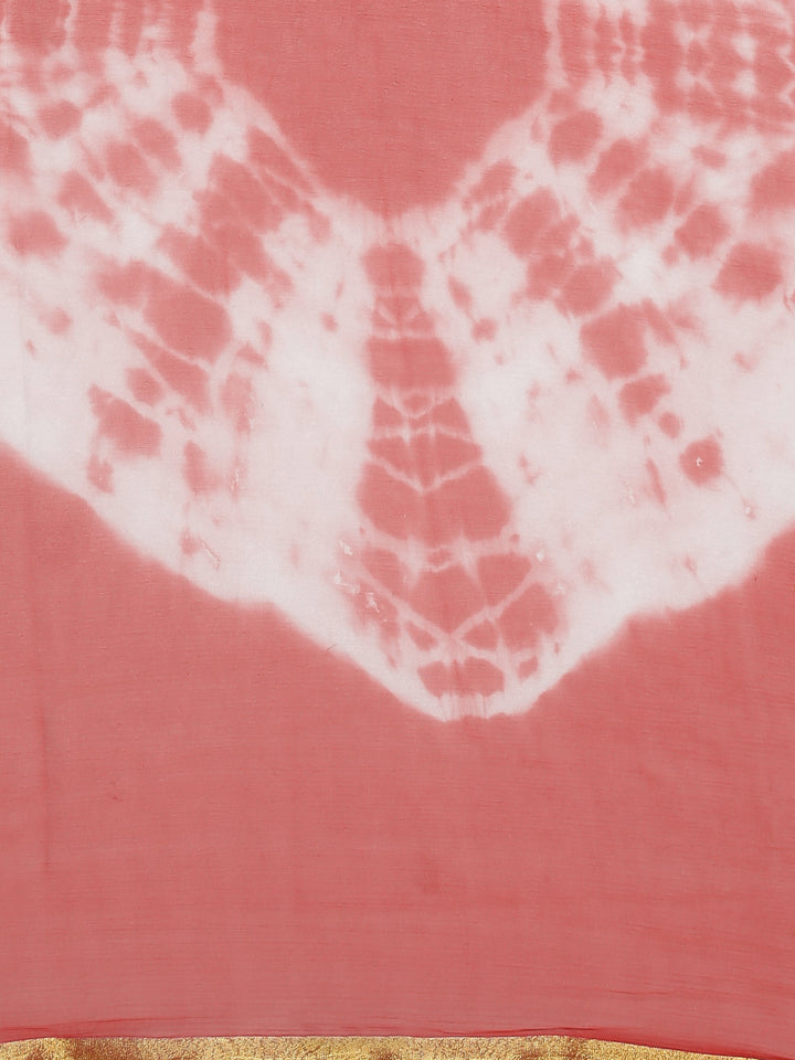 Red Batik Print Chiffon Contemporary Saree