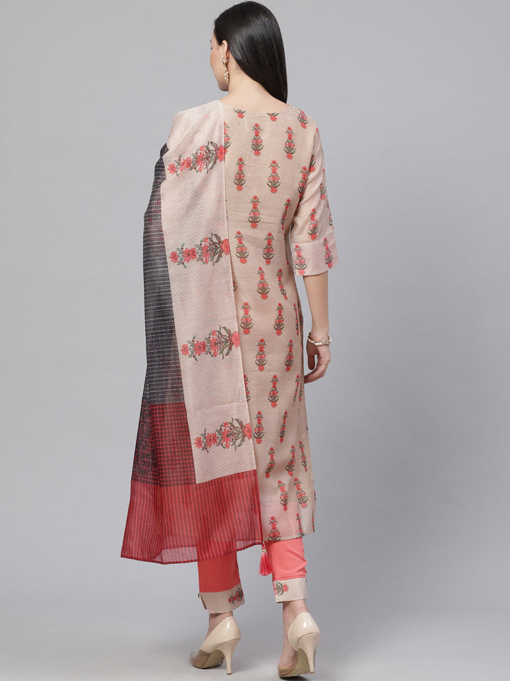 Chanderi Silk Dress Material with Digital Handloom & Indie Print with Maheshwari Dupatta