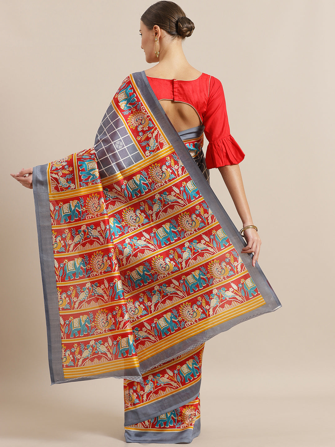 Bhagalpuri Silk Printed Saree with Animal Motifs