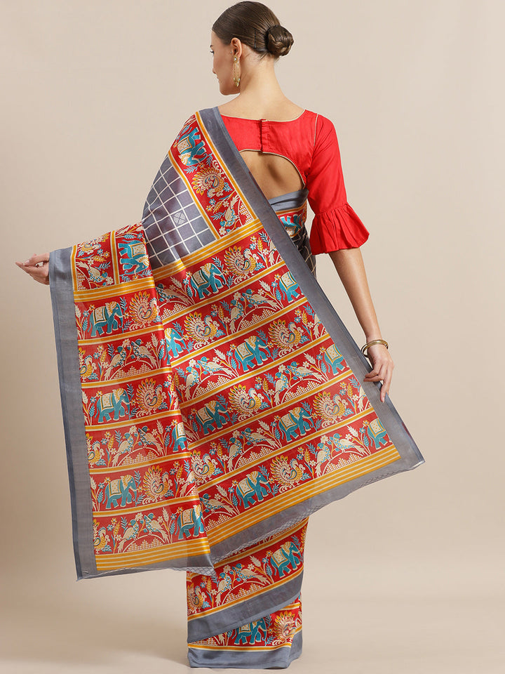 Bhagalpuri Silk Printed Saree with Animal Motifs