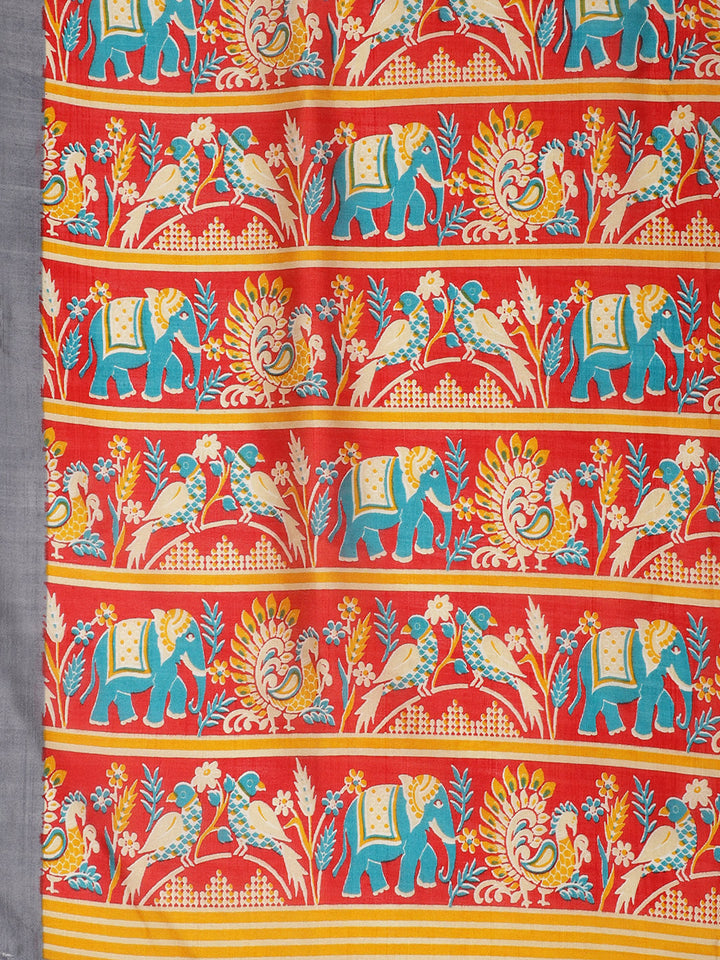 Bhagalpuri Silk Printed Saree with Animal Motifs