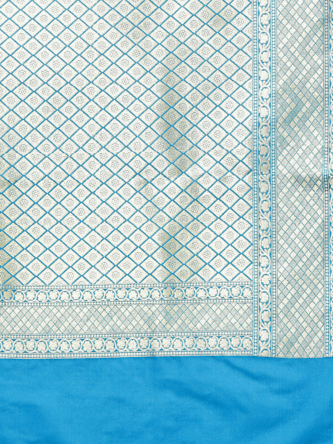 Banarasi Handloom Silk Saree with Zari Leaves and Geometric Border