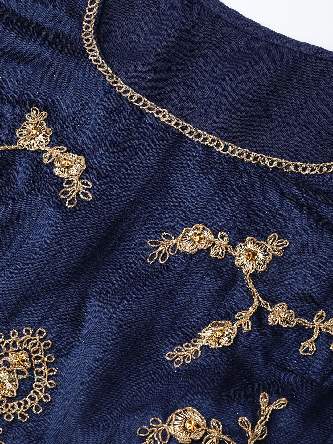 Zari and Aari Embroidered Semi-stitched Silk Lehenga