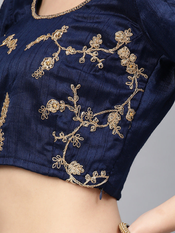 Zari and Aari Embroidered Semi-stitched Silk Lehenga
