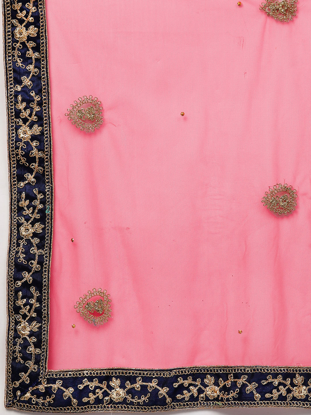 Zari and Aari Embroidered Semi-stitched Silk Lehenga