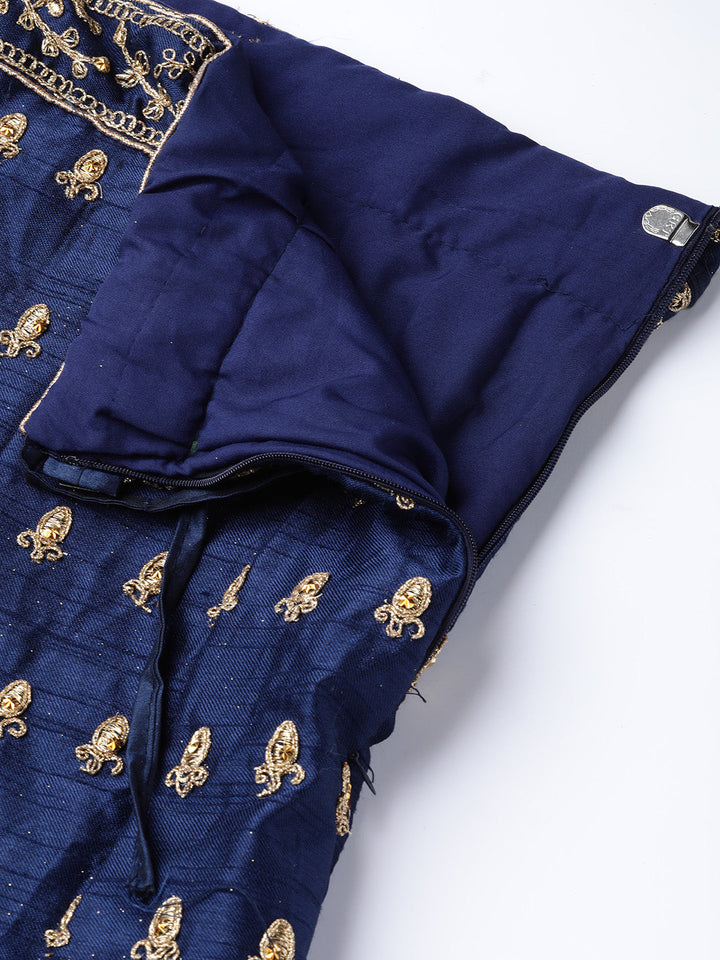 Zari and Aari Embroidered Semi-stitched Silk Lehenga