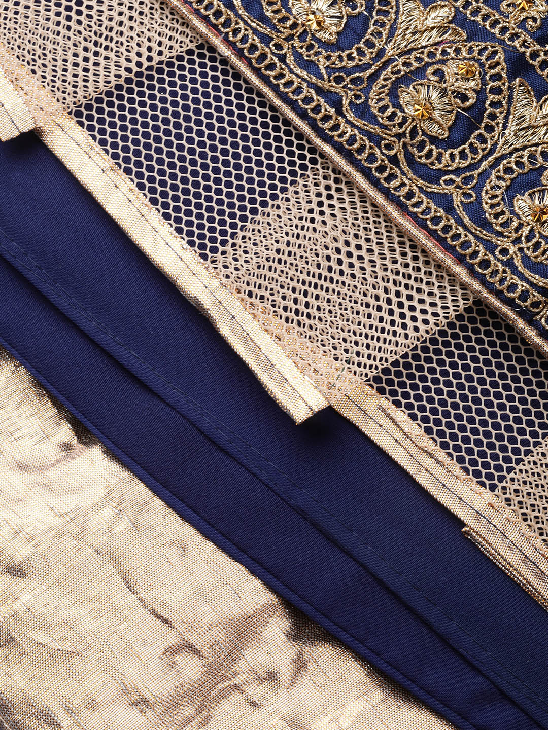 Zari and Aari Embroidered Semi-stitched Silk Lehenga