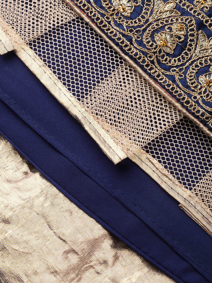 Zari and Aari Embroidered Semi-stitched Silk Lehenga