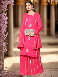 Zari Embroidered Kurta With Gota-Patti Striped Pallazo and Dupatta & Paisley Motifs