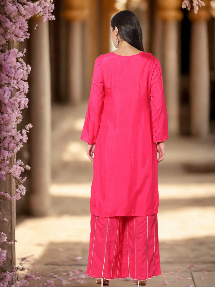 Zari Embroidered Kurta With Gota-Patti Striped Pallazo and Dupatta & Paisley Motifs