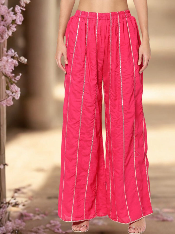 Zari Embroidered Kurta With Gota-Patti Striped Pallazo and Dupatta & Paisley Motifs