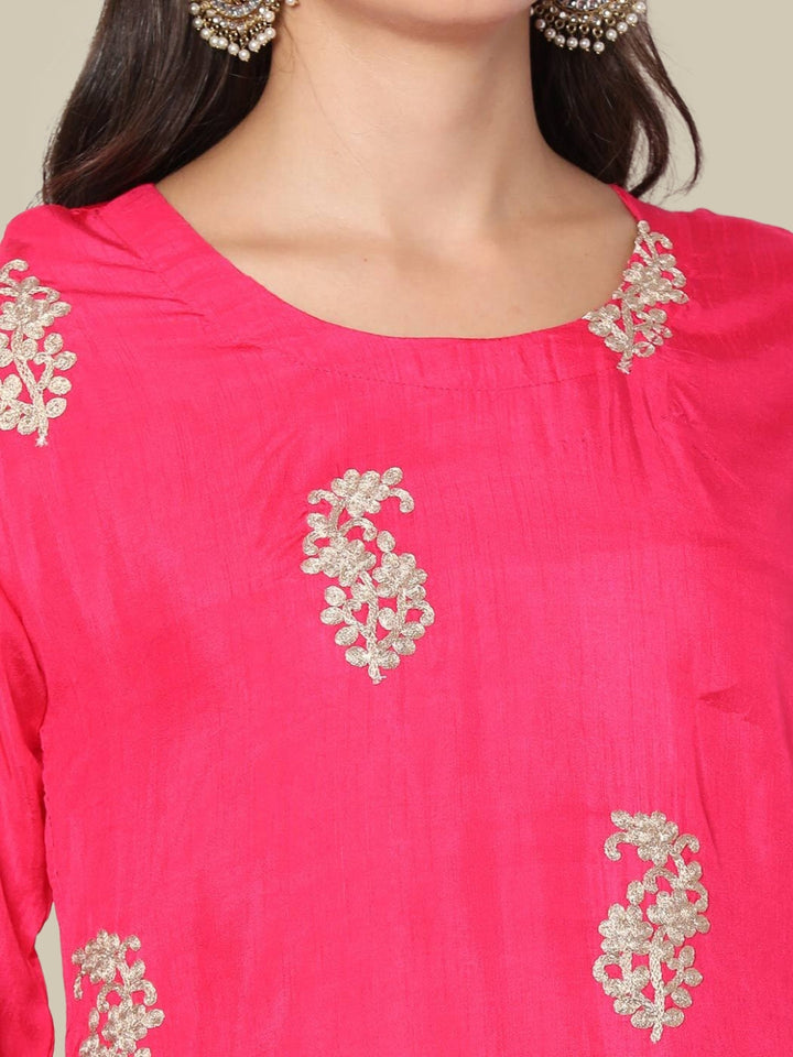 Zari Embroidered Kurta With Gota-Patti Striped Pallazo and Dupatta & Paisley Motifs