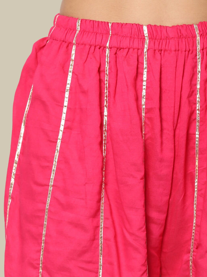 Zari Embroidered Kurta With Gota-Patti Striped Pallazo and Dupatta & Paisley Motifs