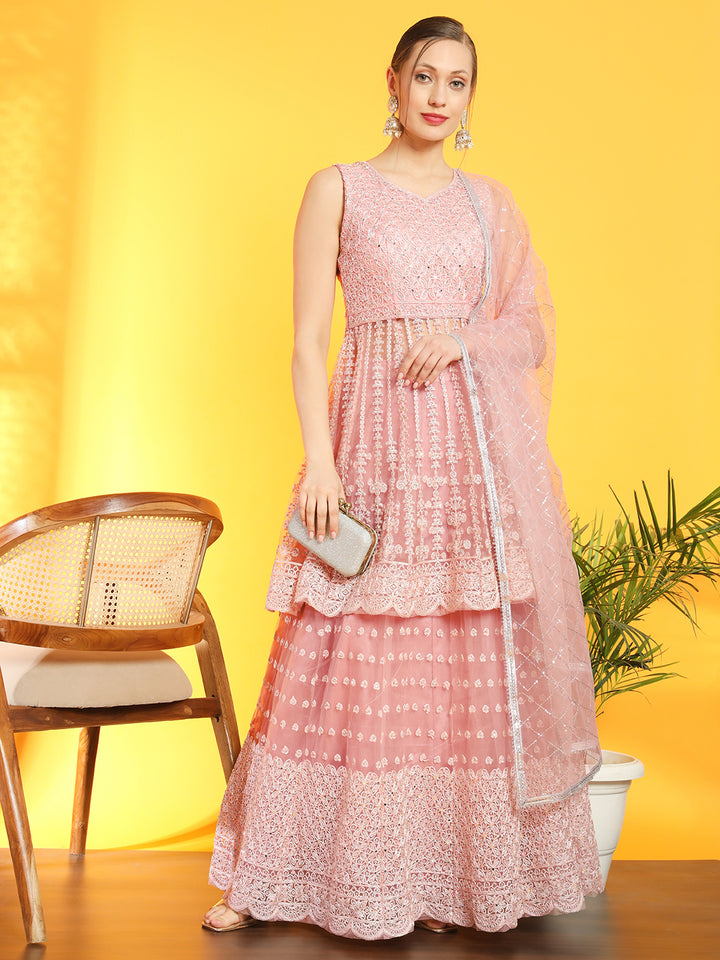 Chhabra 555 Mirror & Aari Embroidered Gharara Set with Peplum Scalloped Choli & Sequinned Dupatta