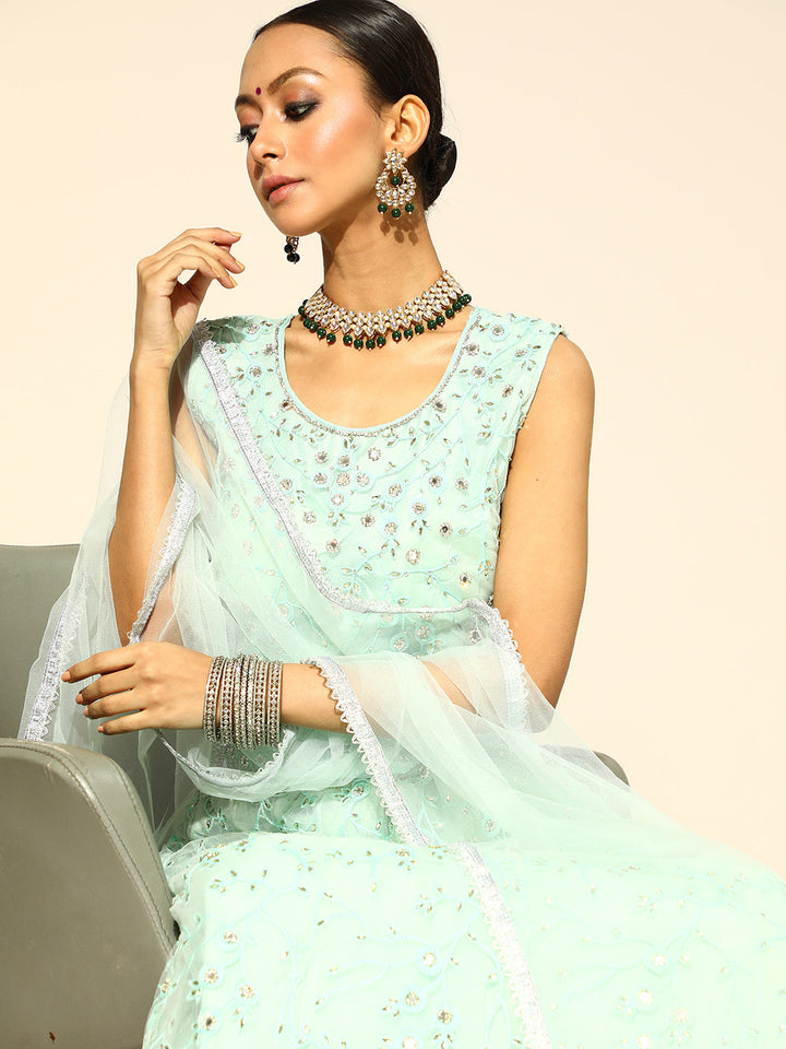 Kalidar Net Mirrors & Resham Embroidered Lehanga Set