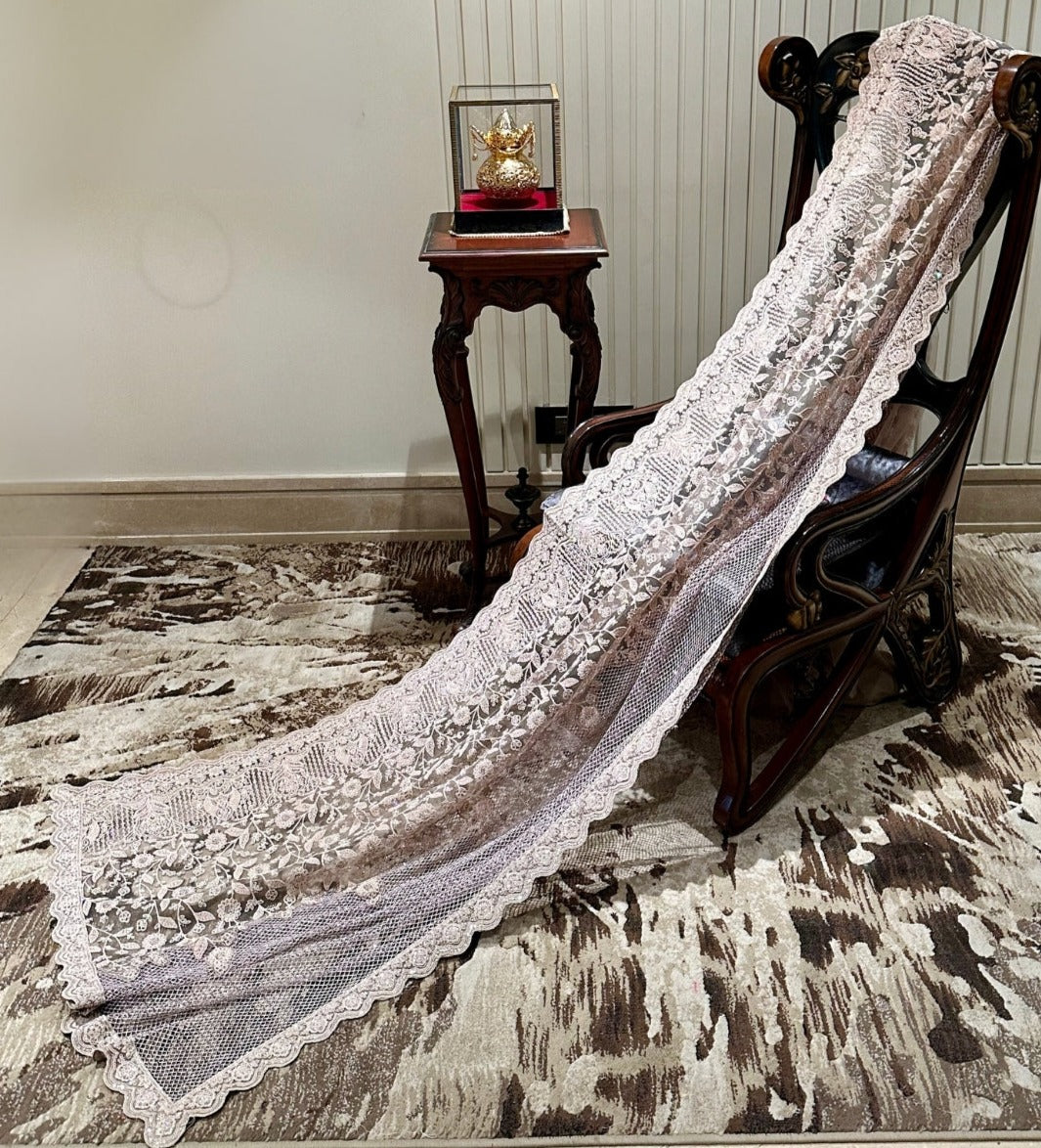 Lavender Embroidered Net Saree